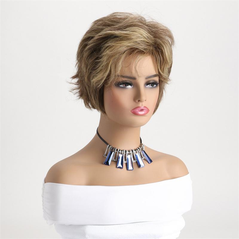 Синтетический смешанный коричневый короткий кудрявый парик с челкой, стрижка пикси, стильный парик для мамы, натуральный повседневный для косплея