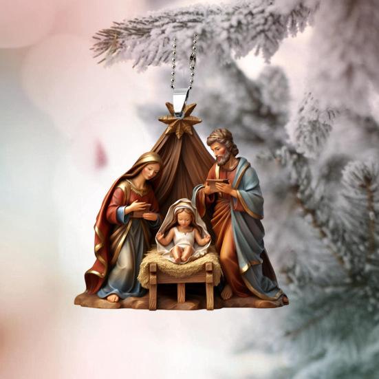 Рождественский кулон, украшение, Иисус, семейная молитва, сцена, кулон, яркий цветной религиозный символ, Рождественский кулон для дома, автомобиля