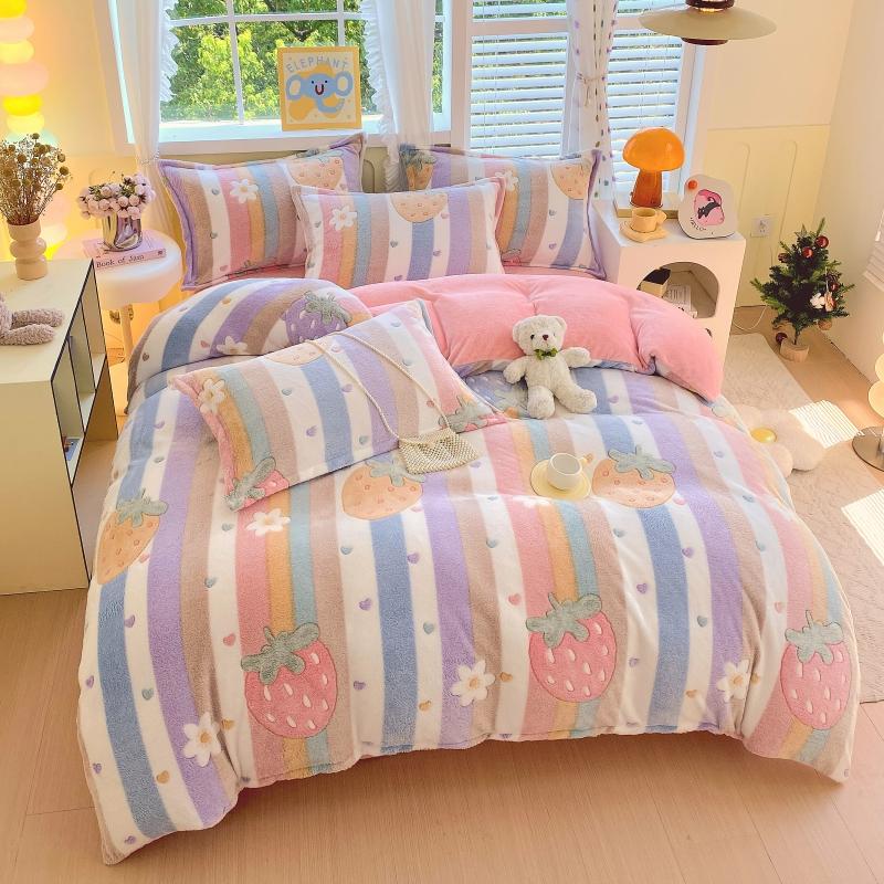 Pink Thick Fleece Flower Duvet Cover For Girls Winter Warm Flannel Quilt Cover 1Pc 150Cm Size Girls' Bedding Funda Nordica Cama
