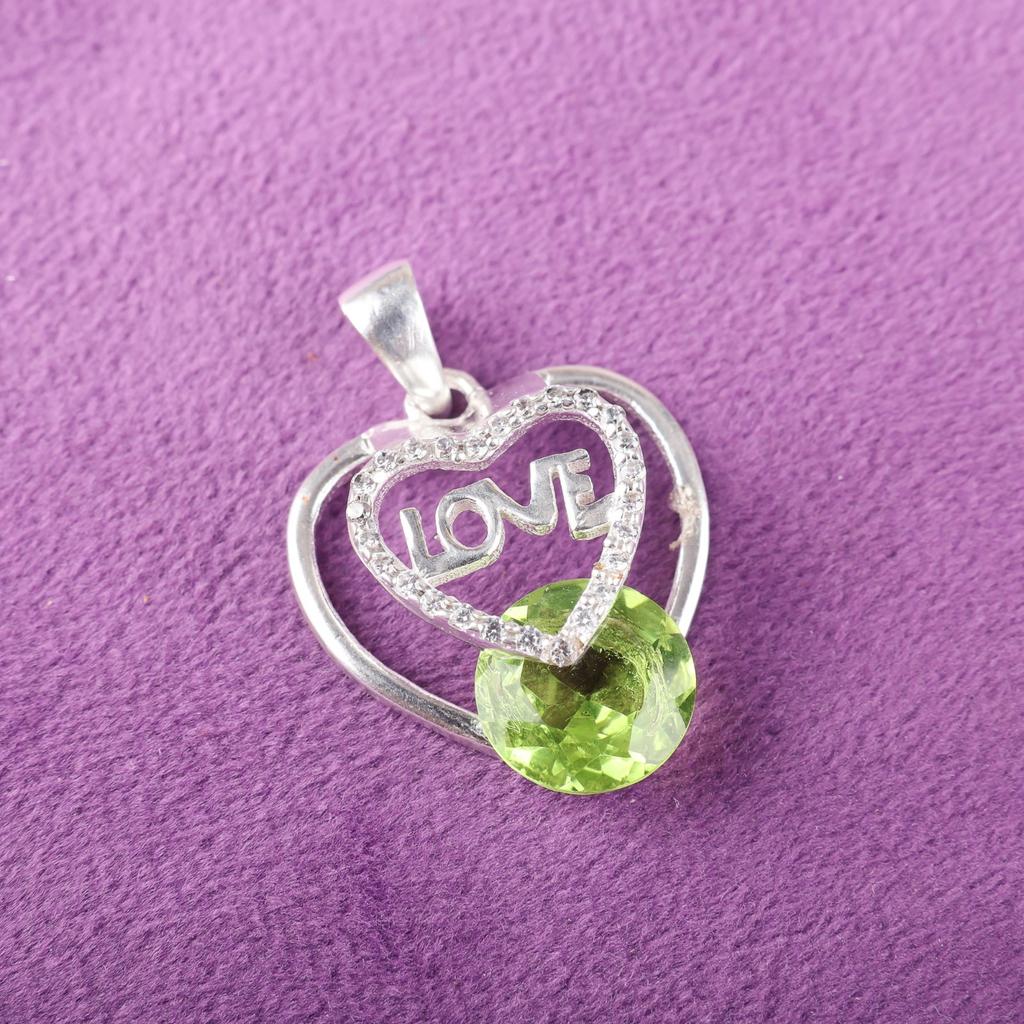 Peridot Gemstone 925 Sterling Silver Zircon Jewelry Pendant1.10" Gift For Mother CZP-3-18