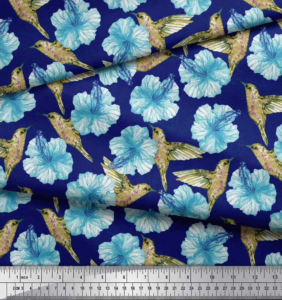 Soimoi Черная полиэстеровая креповая ткань с принтом колибри и цветов, ярд 42 дюйма