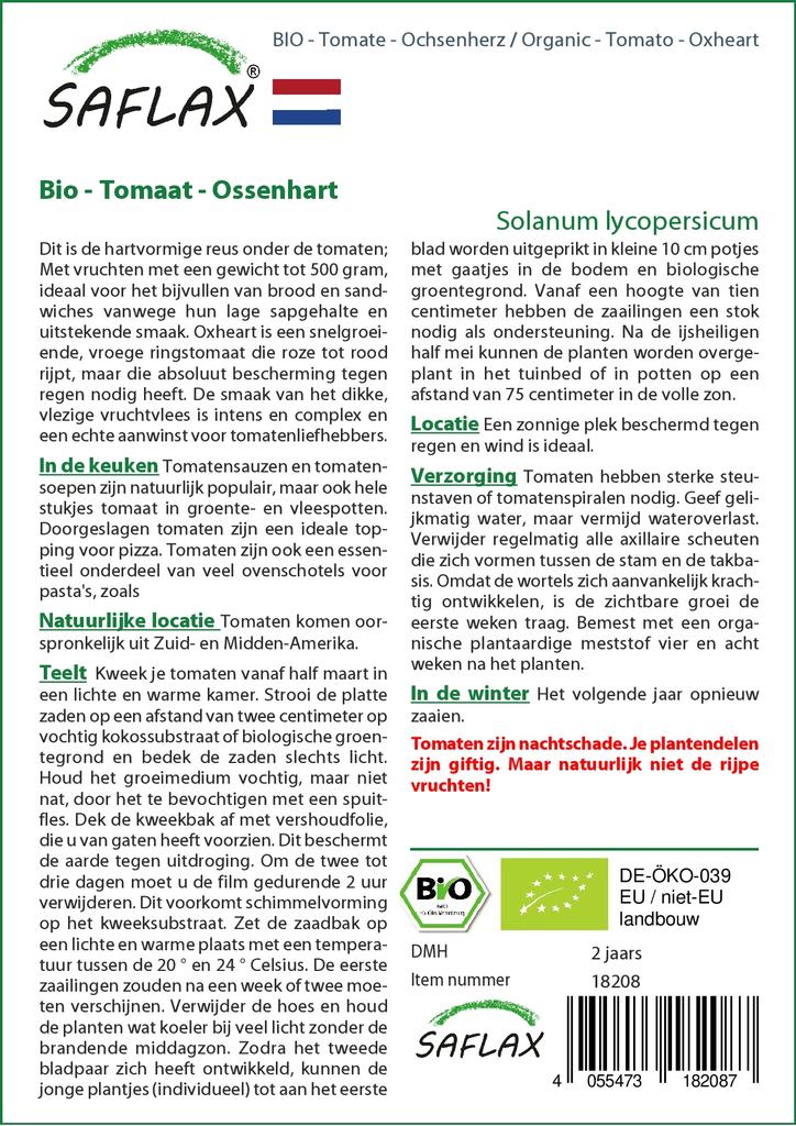 SAFLAX Organic - Tomato - Oxheart - 10 Seeds - Solanum Lycopersicum