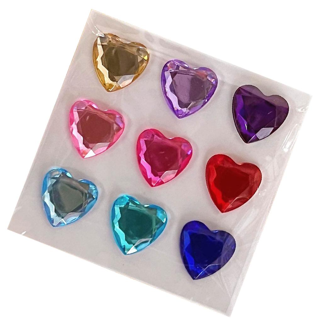 9PCS Large Heart Rhinestone Stickers PVC Colorful Self Adhesive Jewels 3D Crystal Gem Stickers for