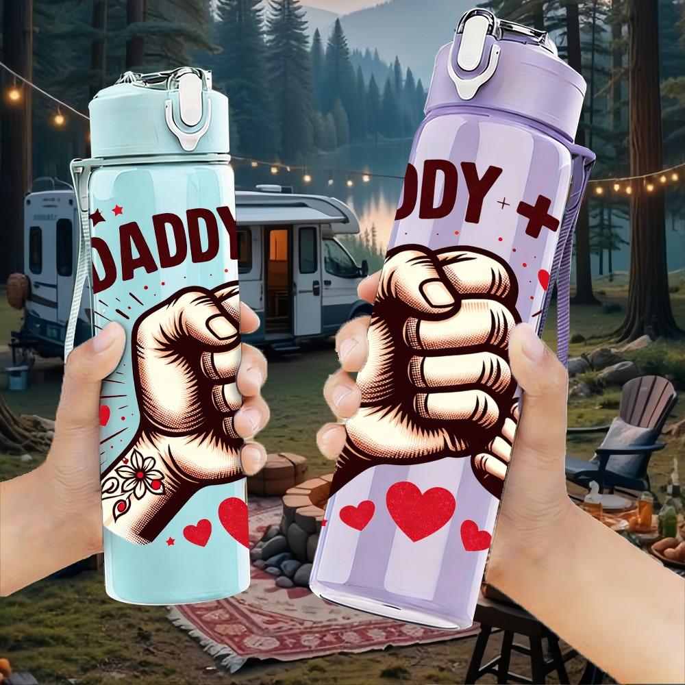 1PC Daddy And Me Fist Bump Quote Print 750ml Color Plastic Sports Water Bottle Leakproof Flip Straw Lid Suitable for Sports Office Home Use