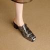 Fashion 2025 Summer New Genuine Leather Retro Semi-drag Mueller Slippers Woman Women's High Heel Square Toe Casual Shoes Women Slippers