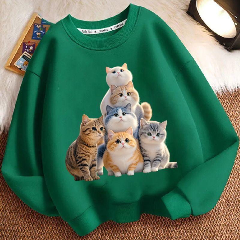 Cute Little Cat Hoodies for Children In Autumn and Winter, Casual Long-sleeved Round-neck Hoodies for Boys and Girls