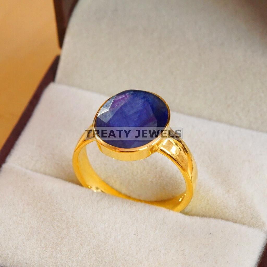 Blue Sapphire Oval Cut With 925 Sterling Silver Gold Plated Ring For Men #B580 JL375686462974