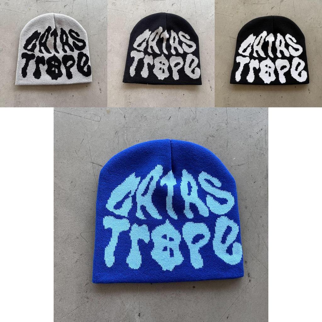 Trendy High Top Knitted Hat With Letter Graphics For Fall Winter Streetwear