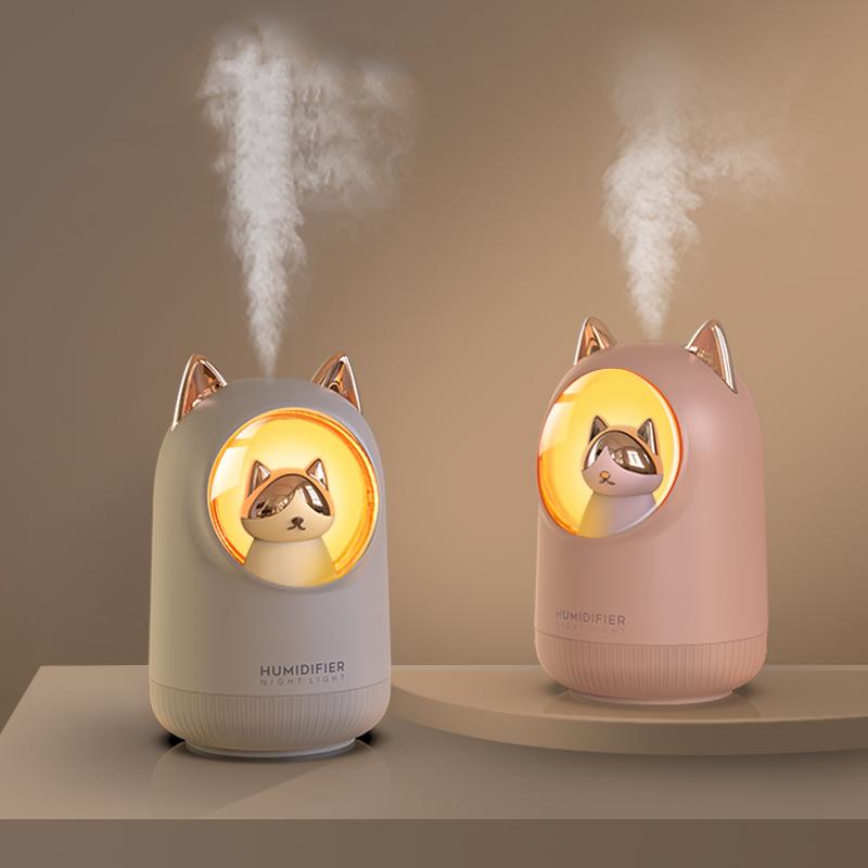 USB-увлажнитель воздуха Lovely Kitty, портативный автомобильный диффузор для ароматерапии, фоггер с романтическим ночником, увлажнитель воздуха 300 мл, диффузор