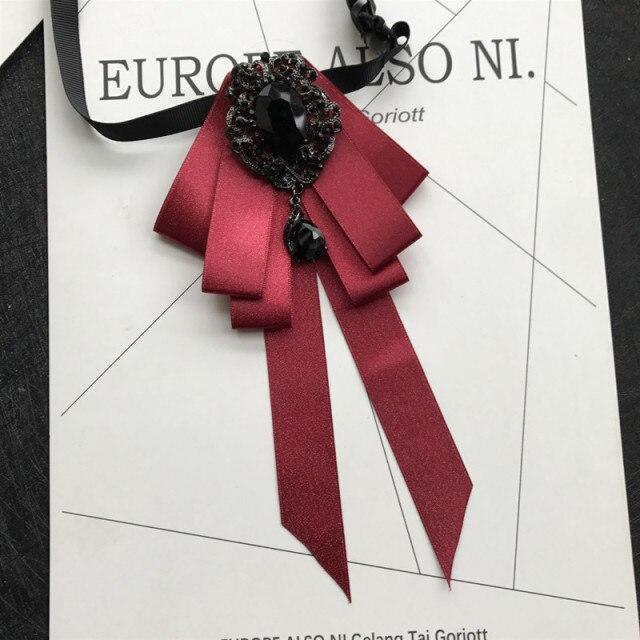 Винтажная брошь в виде галстука-бабочки из ткани с кристаллами, корейская мода, галстуки-бабочки, галстуки для женщин, белый рубашечный воротник, роскошные ювелирные аксессуары