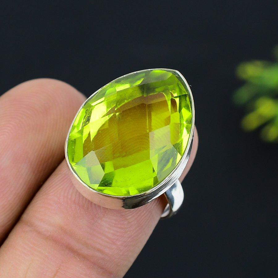 Natural Peridot Gemstone Handmade 925 Sterling Silver Gift Ring Size 7.5 B7Q29