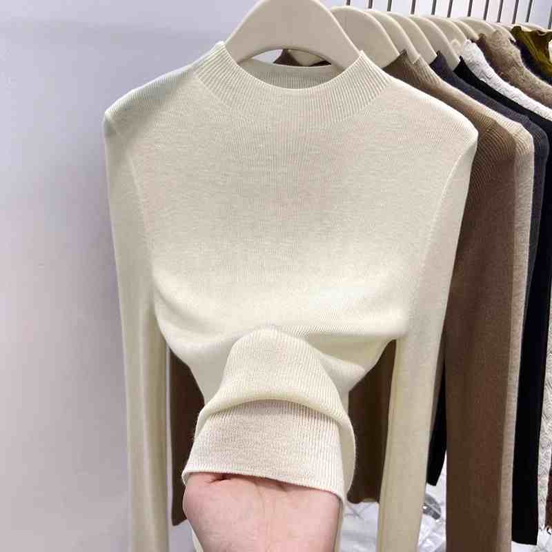 Fashion Semi-turtleneck Long Sleeved Women's Knitted Sweater Early Autumn New Slim Fit Pullover Tops Casual Simple Elegant Thin Inner Bottoming Shirt