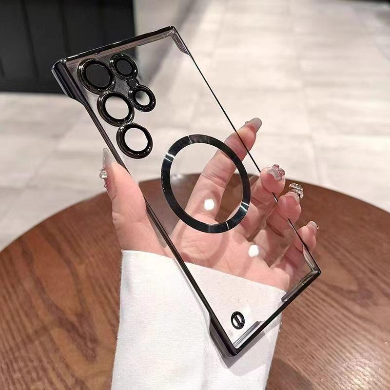 Plating Transparent Magnetic Frameless Phone Case for Samsung Galaxy S25 Plus S24 S23 S22 Ultra Camera Lens Protection Cover