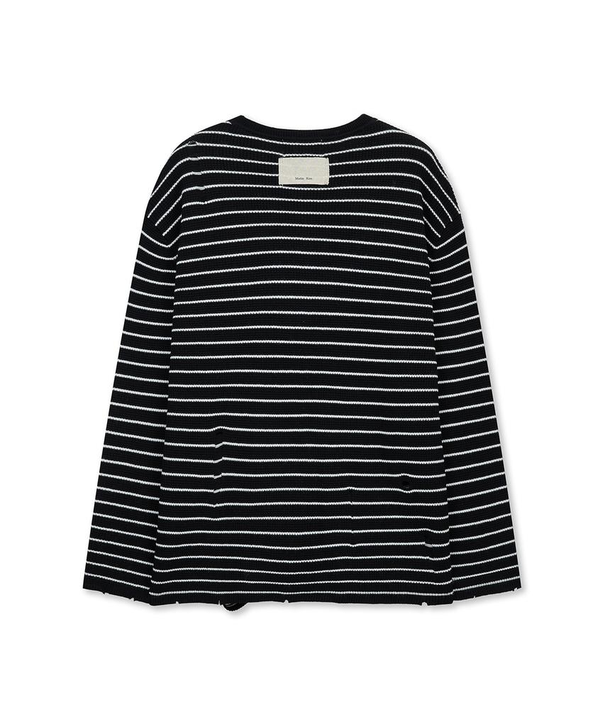 Свободный пуловер Mattengkim Stripe с повреждениями, цвет черный