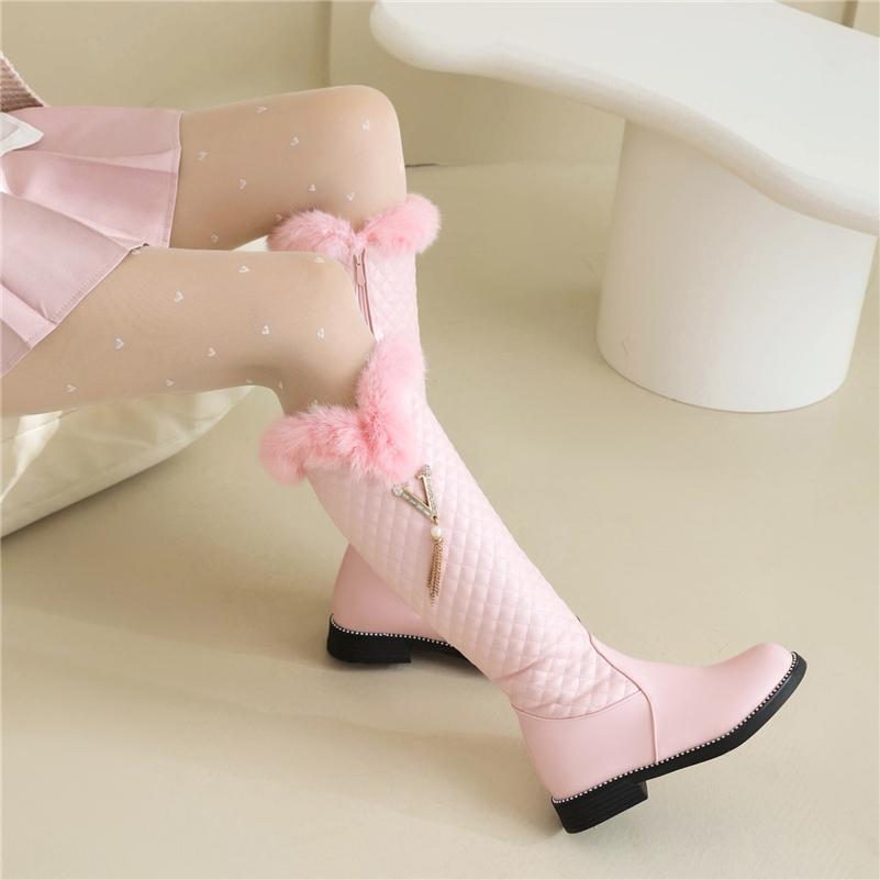 Женские сапоги до колена с круглым носком на плоской подошве, высокие сапоги на молнии с металлическими украшениями и заклепками, женская модная обувь, зимняя обувь 43