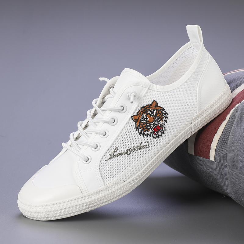 Распродажа, парусиновая мужская обувь, обувь с вышивкой «Тигр», мужские повседневные лоферы, классическая черно-белая обувь без шнуровки, мужские дизайнерские кроссовки