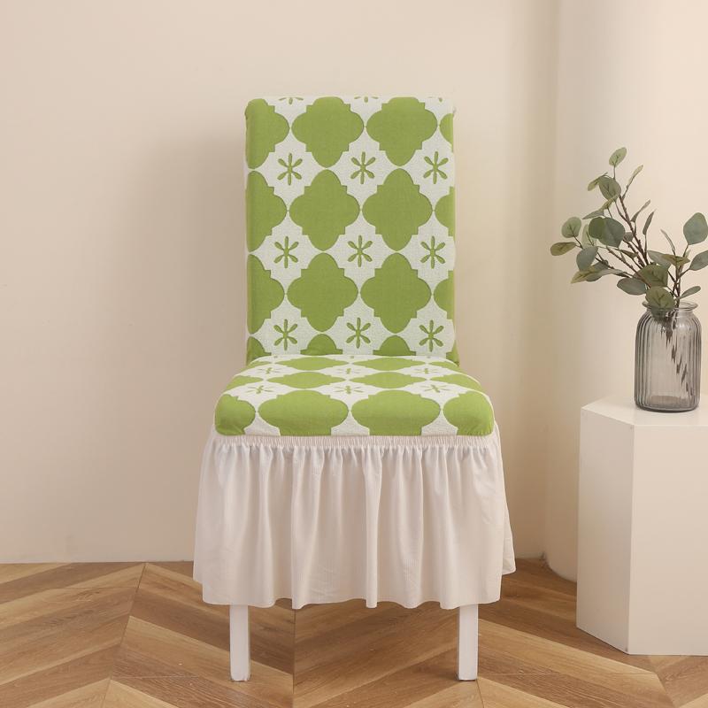 1Pcs Thickened Jacquard Elastic Chair Cover With Skirt Universal All-inclusive Elastic One-piece Dining Chair Cover