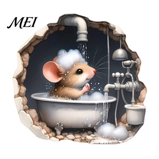 DIY Home Wall Accents Christmas Cute Mouse Break?Through Decals, 3D Hole Self?Adhesive Self Adhesive Decals Stickers, Decor for Living Room