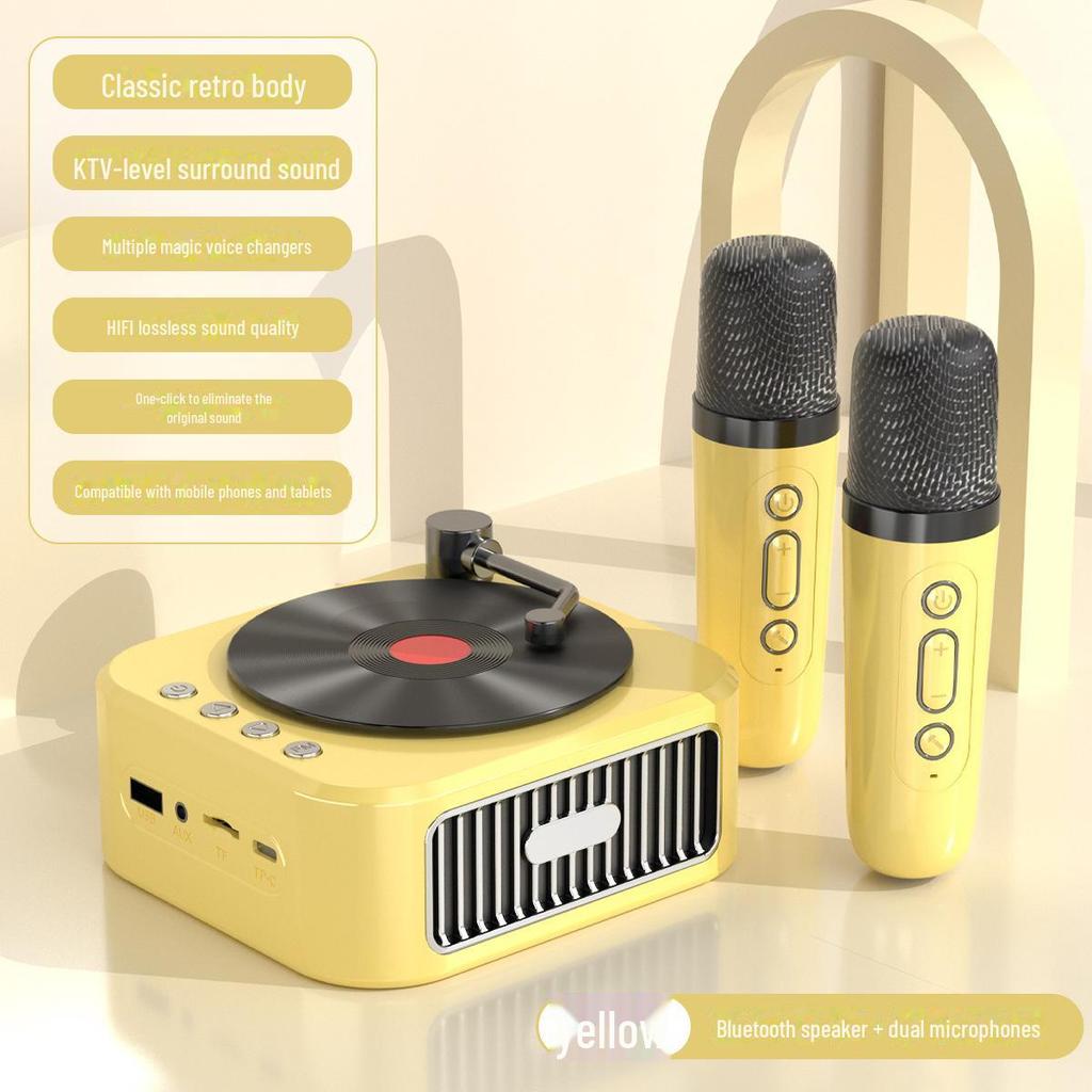 «Беспроводная Bluetooth-колонка в стиле ретро с виниловыми пластинками и мощными басами»