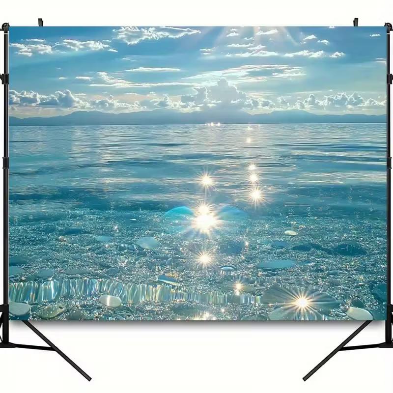 2D Shimmering Ocean Tapestry, Clear Water Sunlight Wall Backdrop