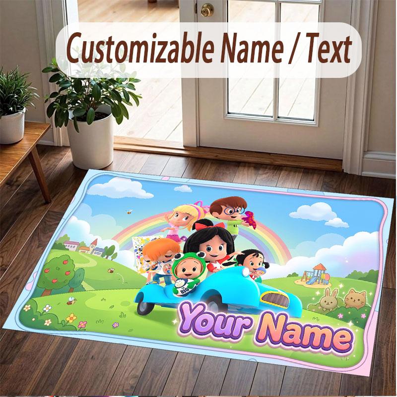Custom Name Text Crystal Velvet Rug,Cleo & Cuquín Soft Plush Decorative Non Slip Floor Carpet