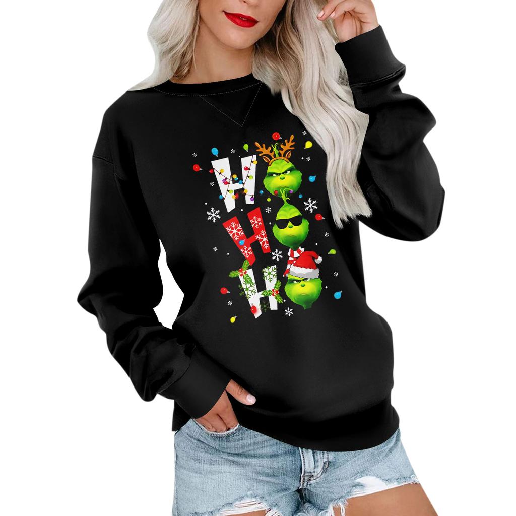 Women's Casual Christmas Printing Pullover Long Sleeve Shirt Oversized Sweatshirt