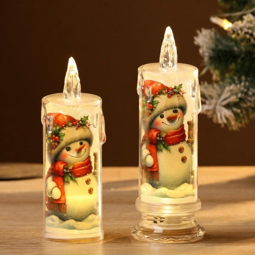 4PCS Electric Christmas Flameless Candles Cute Lights Fake Candles LED Pillar Candles Holiday