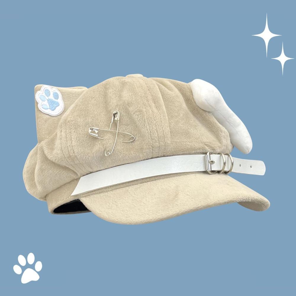 Cute Cat Ears Women's Beret Anime Cat Paw Pattern Newsboy Cap Sweet Japanese Style Baseball Cap Everyday Outfits