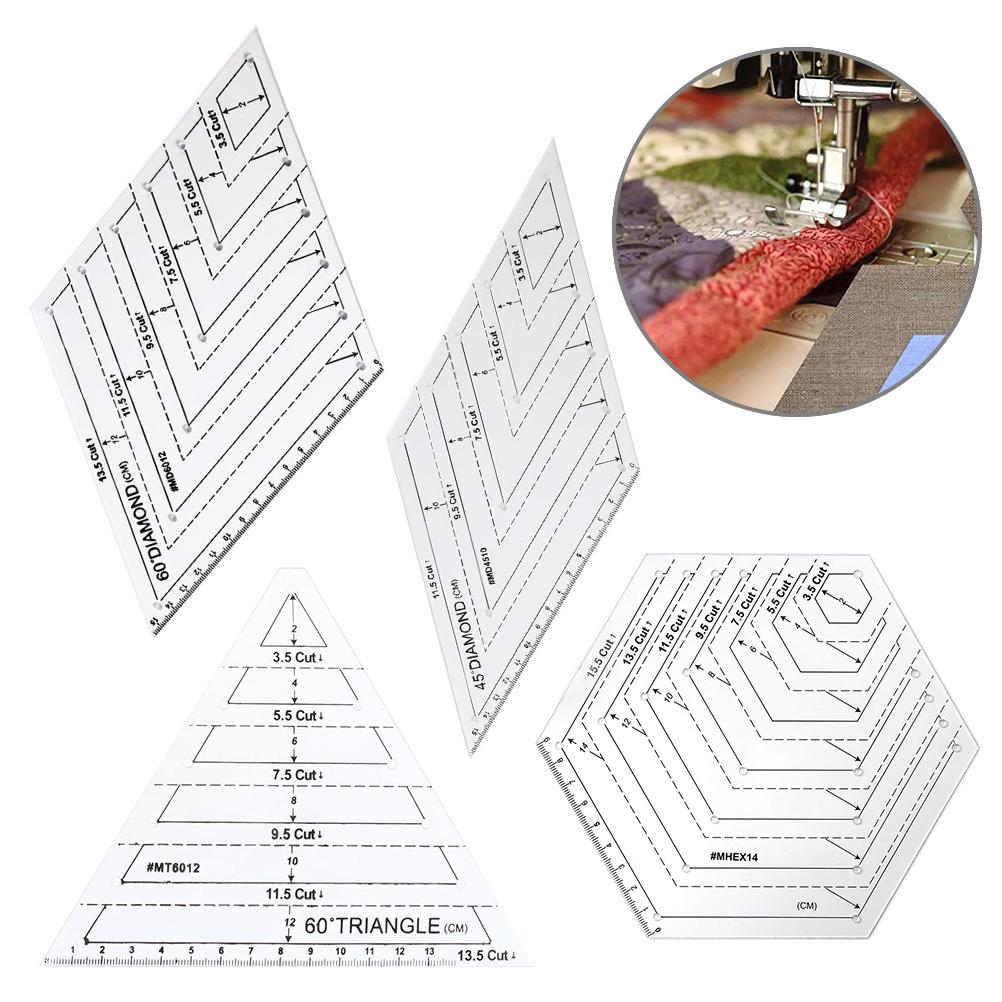 4 Pcs/set Sewing Ruler Acrylic Handmade Quilt Templates Stencil Grade Ruler Triangles Hexago