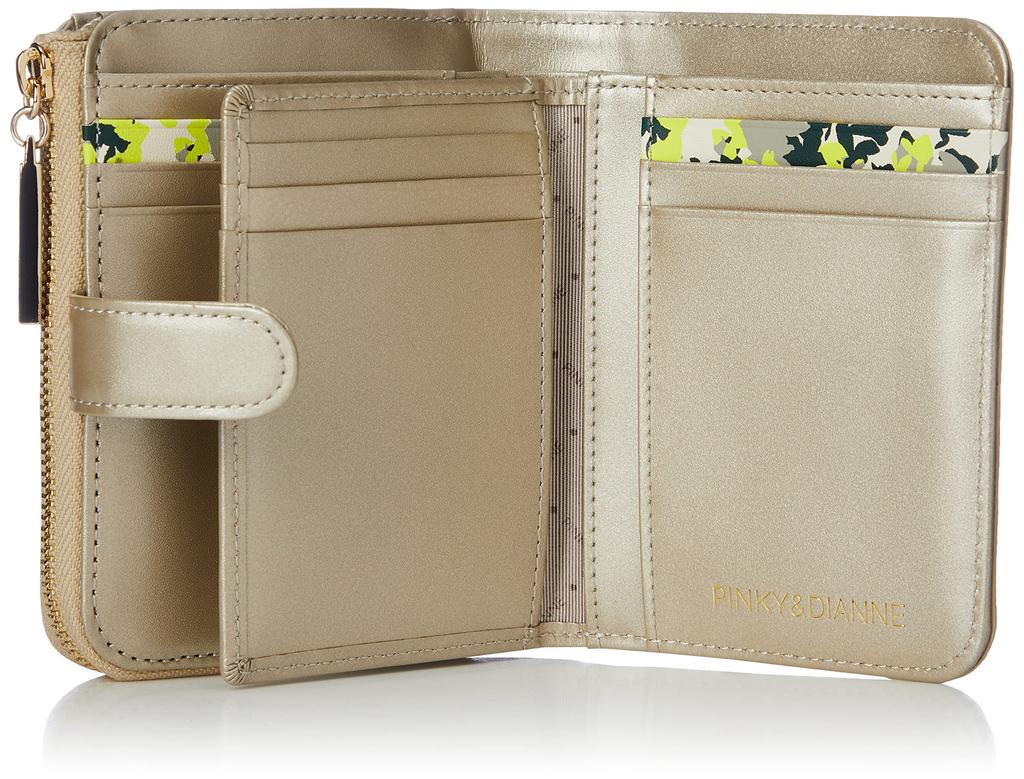 И кошелек-бифолд на молнии Отечественная коровья кожа Тиснение под ящерицу Логотип-брошь в комплекте Глянцевый Хранение карт Компактный PDLWCDS3 Золотой [Pinky Diane] L-образный