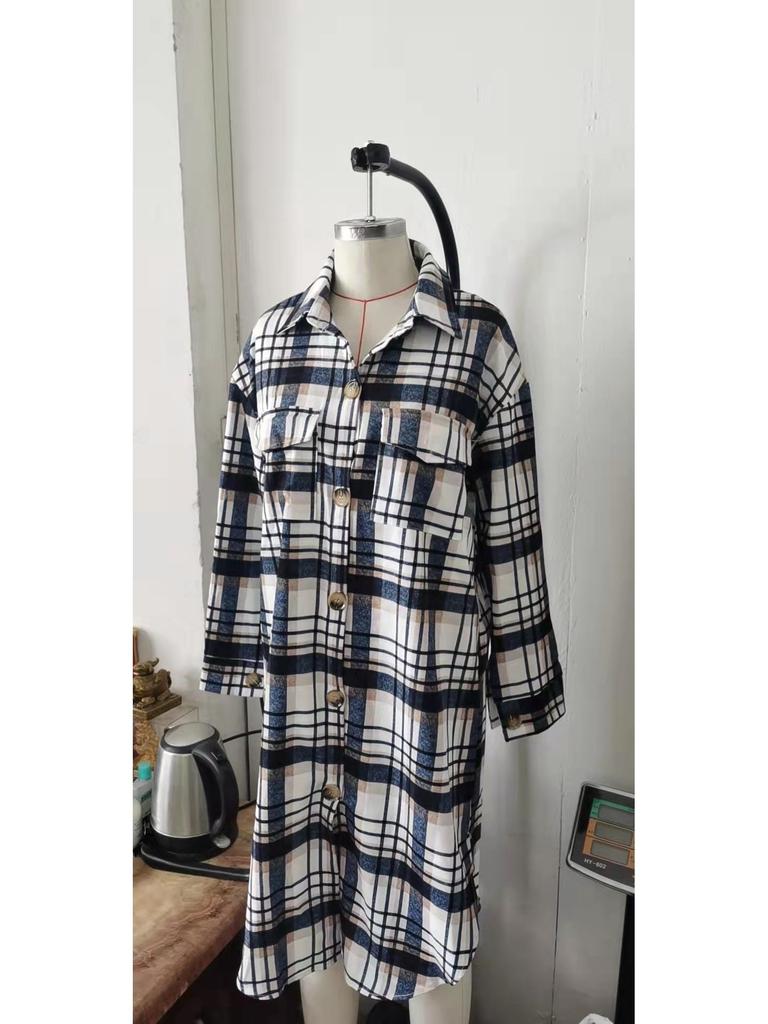 Женская клетчатая однобортная рубашка-куртка 2023 года с отложным воротником