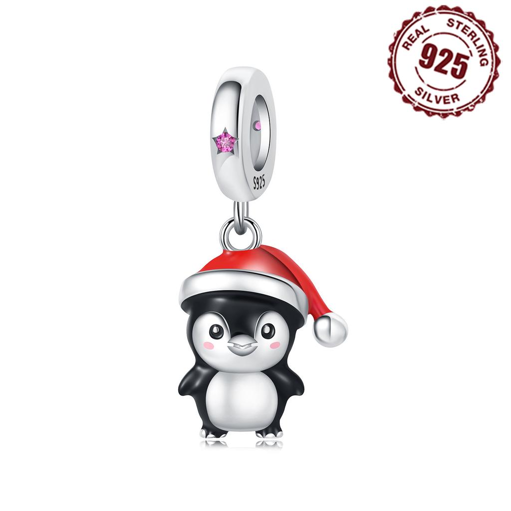 925 Silver Cute Christmas Penguin Pendant Bracelet Charms Fit Bangle For Women Jewelry Party Beads Gifts DIY Accessory