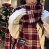 Women's Christmas Red Scarf Winter Atmosphere Plaid Retro Neck Warmer Warm High-End Style