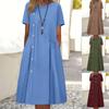 Womens Fashion Summer DressesCasual Midi Dress Short Sleeve Shirt Dress V Neck Button Decoration Swing A Line Dress with Pockets