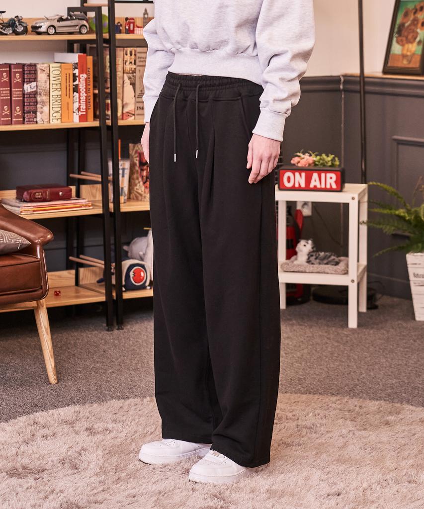 AWESOME STUDIO Pintuck Wide Sweatpants Black