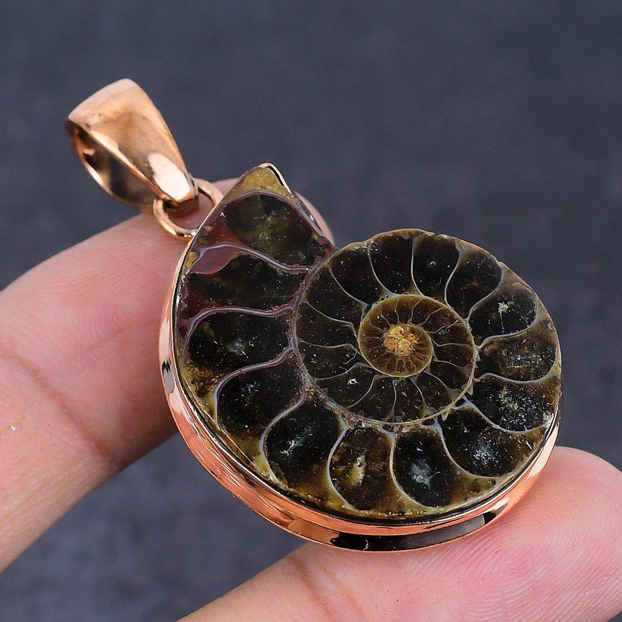 Аммонит ископаемый этнический стиль медный кулон ювелирные изделия 2.05" P4b67