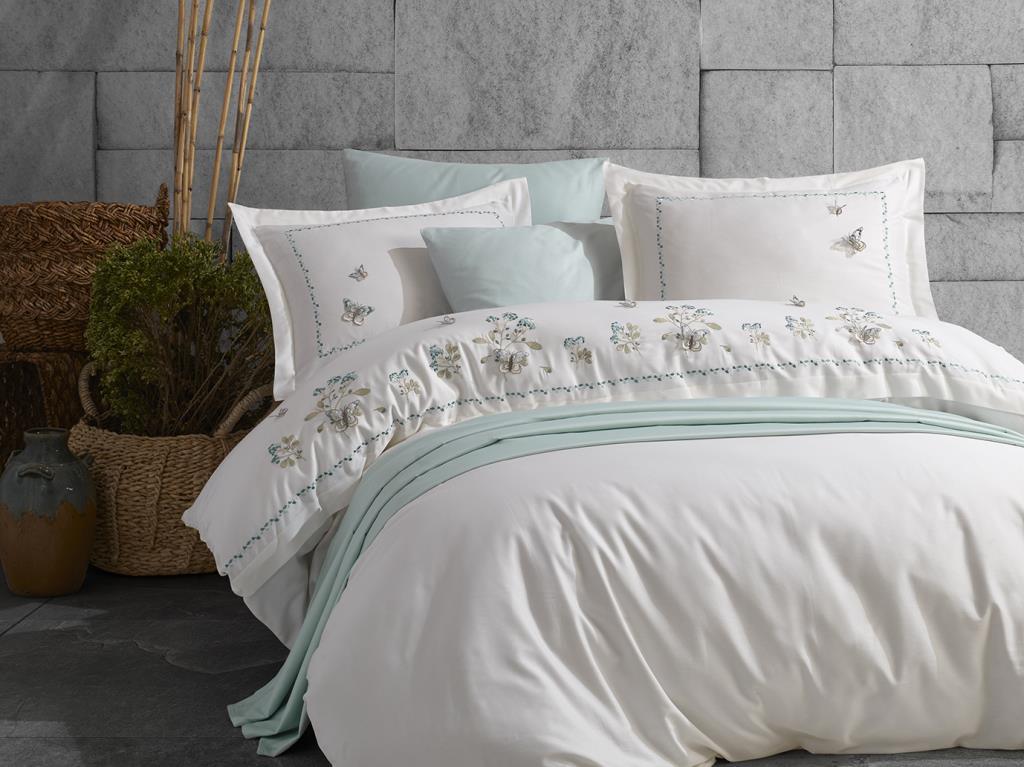 Artiva, 100% хлопковый сатин с вышивкой, комплект пододеяльников, пододеяльник 200х220, простыня 240х260, двойной размер, полноразмерный экрю