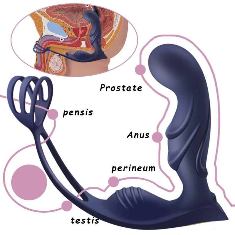 Мужской вибратор для массажа простаты, Анальная пробка, силиконовое кольцо для стимуляции, вибратор для задержки эякуляции, мужская секс-игрушка