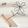 Decorative Flower Figure Nordic Style Wrought Iron Decoration 3D Hollow Ornament with Wood Base Scandinavian Wall Decor Handcrafted for Living Room