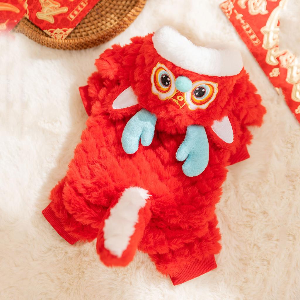 Хиппи Собака Новый Год Собака Дракон Одежда Зима Милая Четырехлапый Бархатная Одежда Маленькая Собака С Новым Годом Кошка Одежда для Питомца