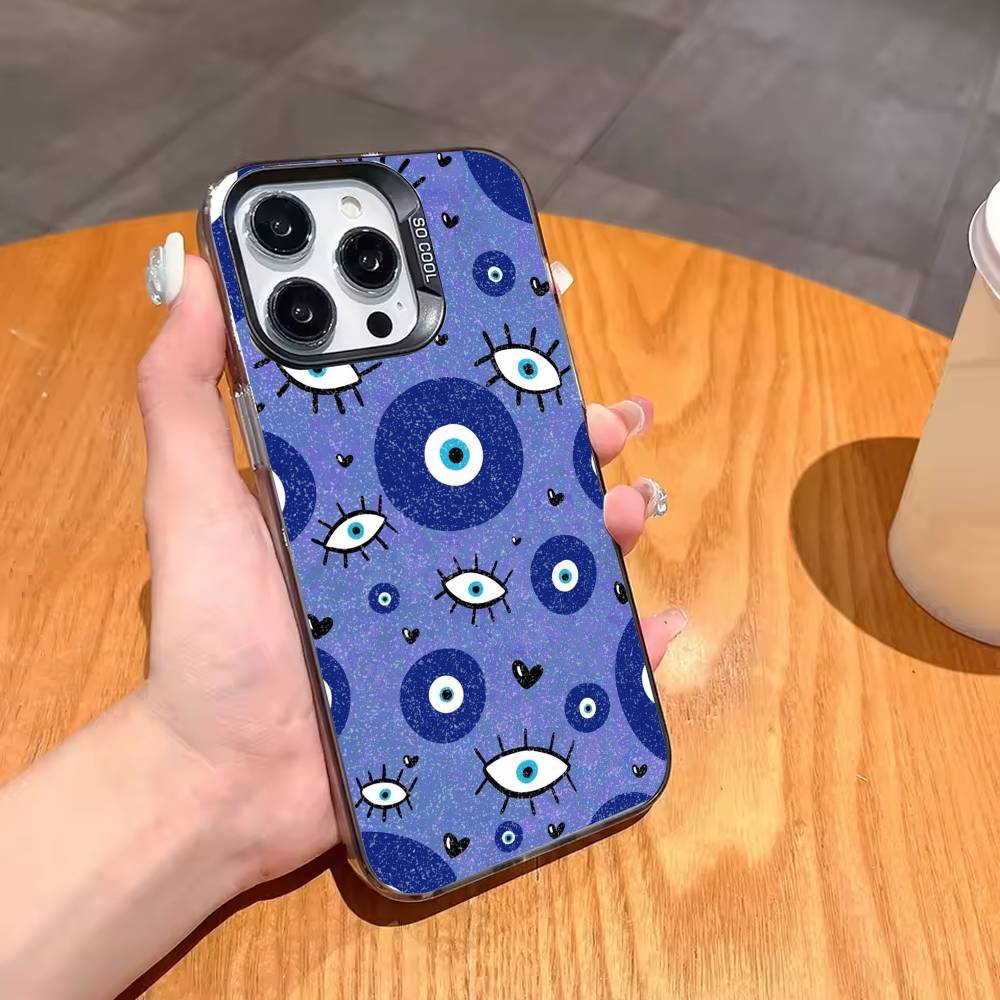 T-Турецкий L-Счастливый Синий Сглаз Чехол для Телефона Для iPhone17 16 15 14 13 12 Pro Max Серый Черный Матовый Лазерный Металлик Аврора Funda