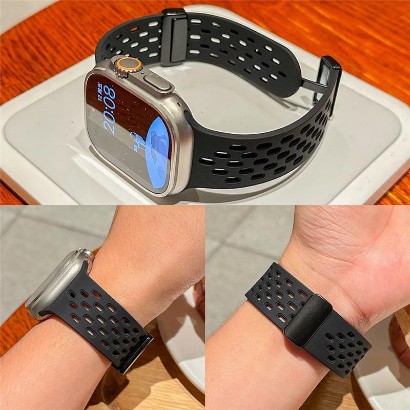 Силиконовый ремешок для часов для Apple Watch Band 49 мм 44 мм 40 мм 45/41 мм 42 мм 38 мм Дышащий ремешок iWatch Series Ultra Браслет Ремешок
