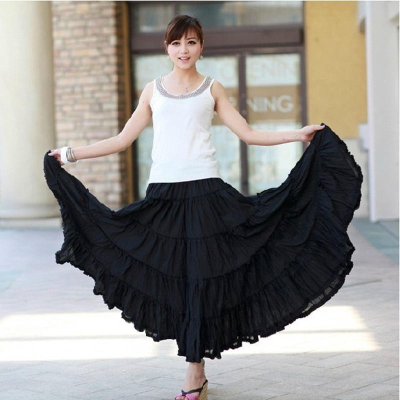 Женские длинные юбки ярких цветов, хлопковая Falda, женская повседневная пляжная юбка макси в богемном стиле с оборками