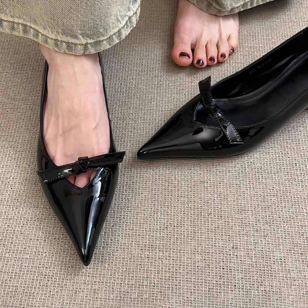 Овчина французский темперамент внутренняя высота увеличение полые туфли-лодочки женские туфли на одном ремешке с острым носком и бантом Мэри Джейн