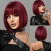 Chic Elegant 12-Inch  Bob WigsWith Bangs-Comfortable, Heat Resistant Unisex-Adult Synthetic Hair, Easy-Style With Secure Buckle Net For Daily