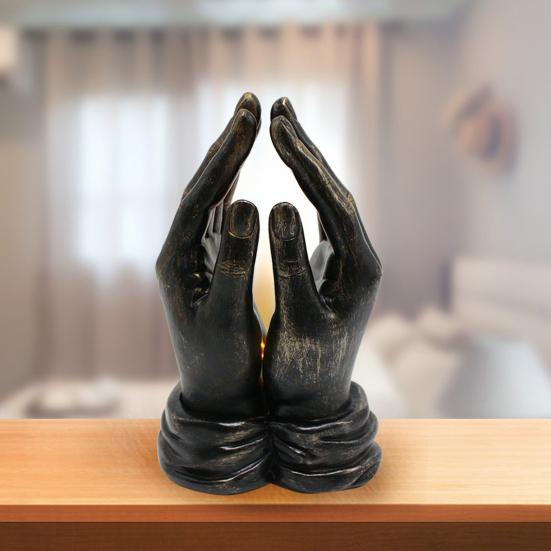 Фигурка молящейся руки со светлой смолой, черная статуя с двойными руками, скульптура, домашний офис, гостиная, украшение для рабочего стола, абстрактный орнамент