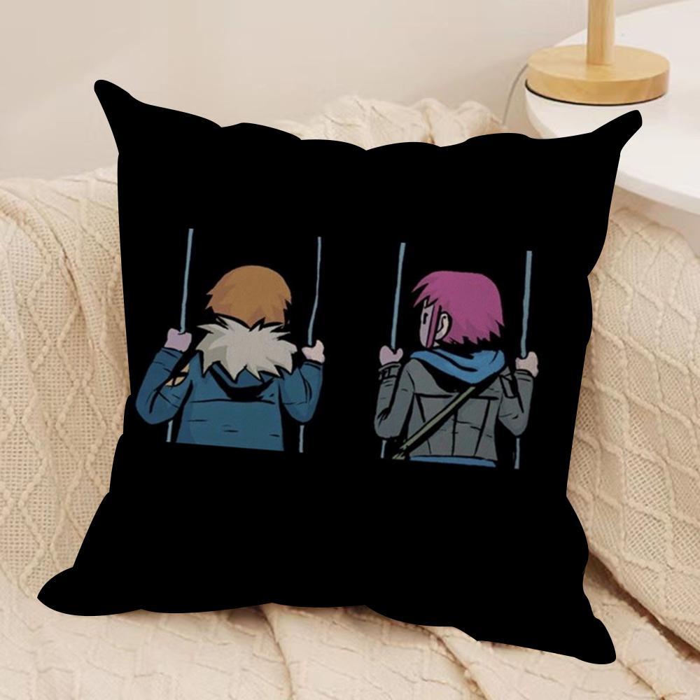 Cartoon S-Scott P-Pilgrim Cushion Cover Soft Plush Fabric Double-Sided Printed Sofa Cushion Cover for All Seasons Home DecorGift