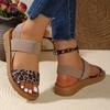 Fashion Women's Leopard Wedges Sandals Plus Size Casual Light Thick Sole Platform Slippers 2025 Summer Comfort Non Slip Beach Shoes
