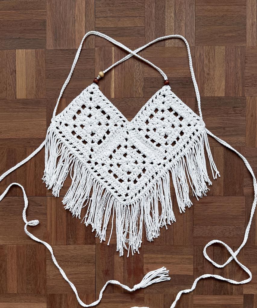 Rubati Handmade Crochet Tassel Knit Vest_White