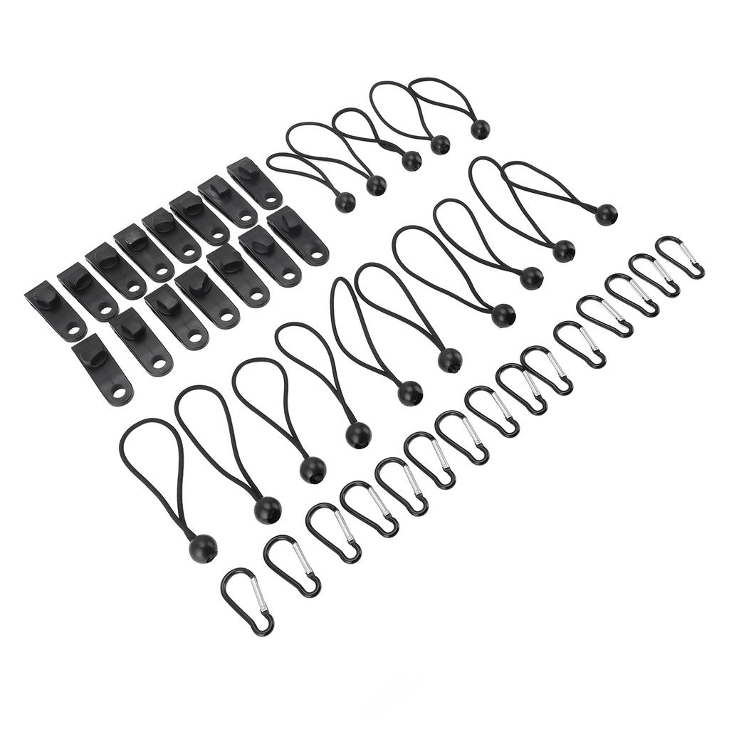 45 Pcs Black Tarp Clamps Set with Hooks and Bungee Cords Strong Gripping Power for Camping Vehicles